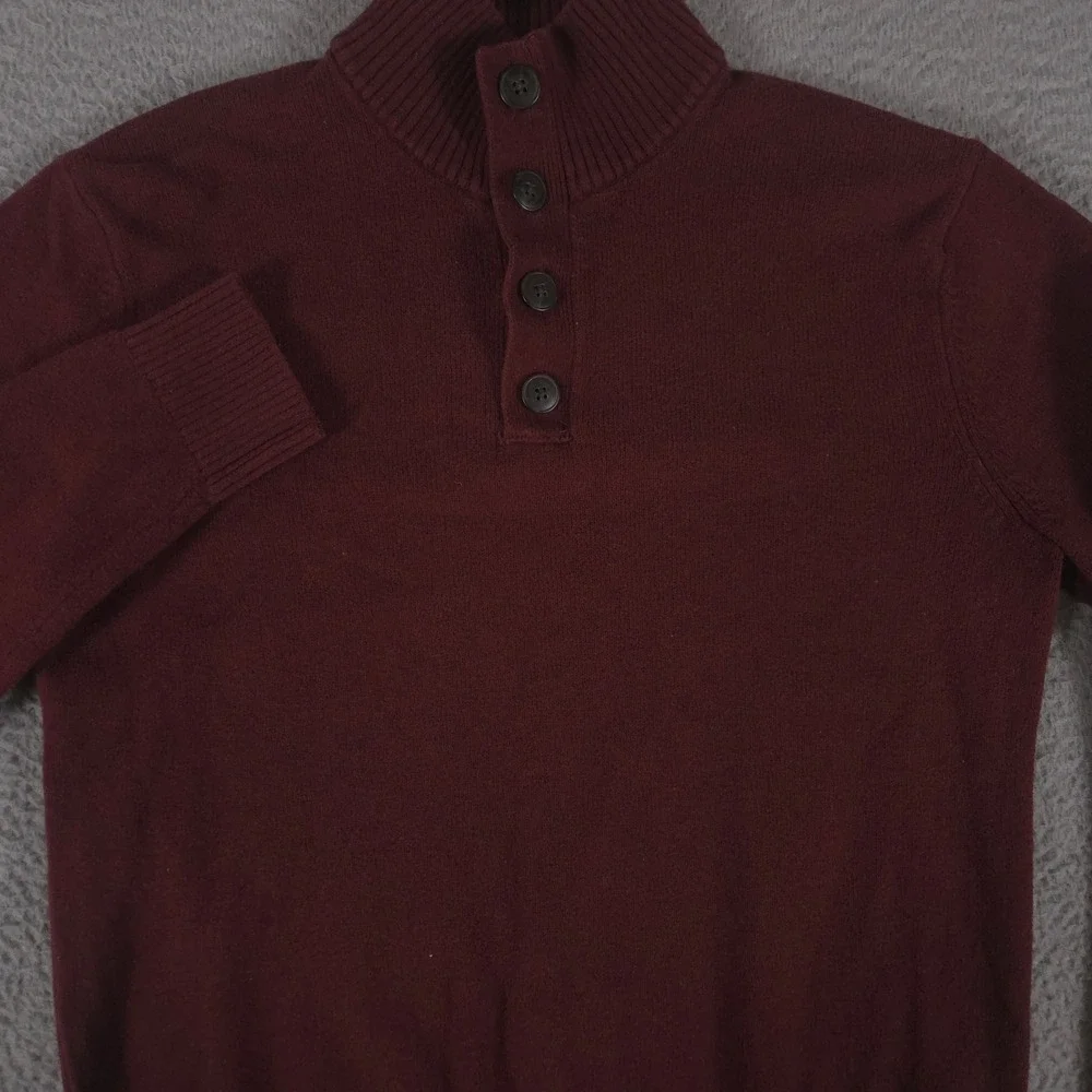 Banana Republic Sweater Mens Large Factory Button Mock‎ Neck Cotton Wool Blend